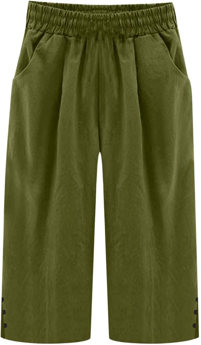 2025 Capri Pants for Women Casual Summer Drawstring Elastic High Waist Linen Pant Straight Leg Cropped Trouser