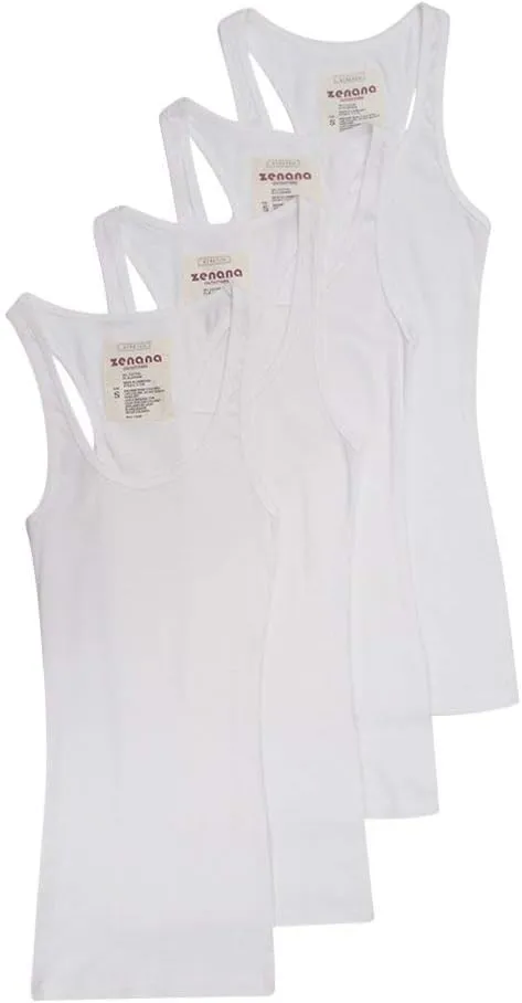 4 Pack Zenana Women's Ribbed Tank Top Med, White