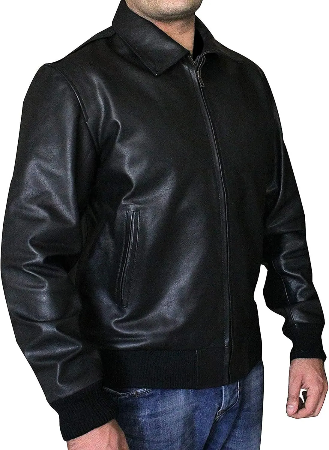 A2 Airforce Mens Leather Jacket - Distressed Brown Sheepskin Leather Jacket Adult - Aviator Bomber Outerwear