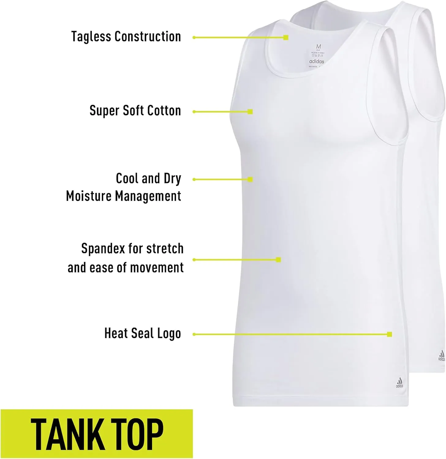 adidas Men's Stretch Cotton Tank Top Undershirts (2-Pack)