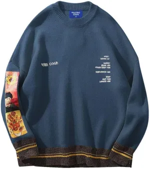 Aelfric Eden Oversized Sweater Graphic Van Gogh Printed Unisex 90s Vintage Women Knit Sweaters Men Casual 2024 Pullover