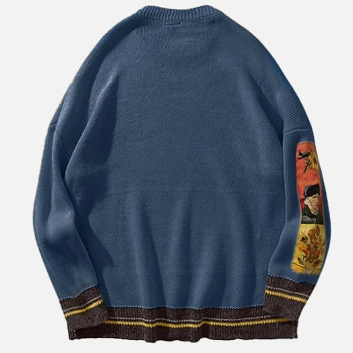 Aelfric Eden Oversized Sweater Graphic Van Gogh Printed Unisex 90s Vintage Women Knit Sweaters Men Casual 2024 Pullover