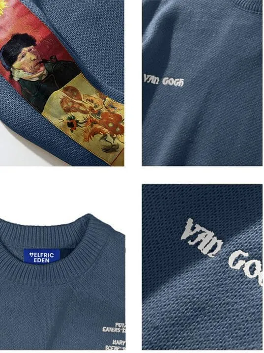 Aelfric Eden Oversized Sweater Graphic Van Gogh Printed Unisex 90s Vintage Women Knit Sweaters Men Casual 2024 Pullover