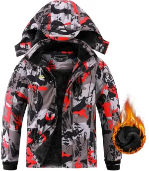 AFILOK Boy's Ski Jacket Waterproof Breathable Kids Fleece Lined Windproof Hooded Snowboard Coats