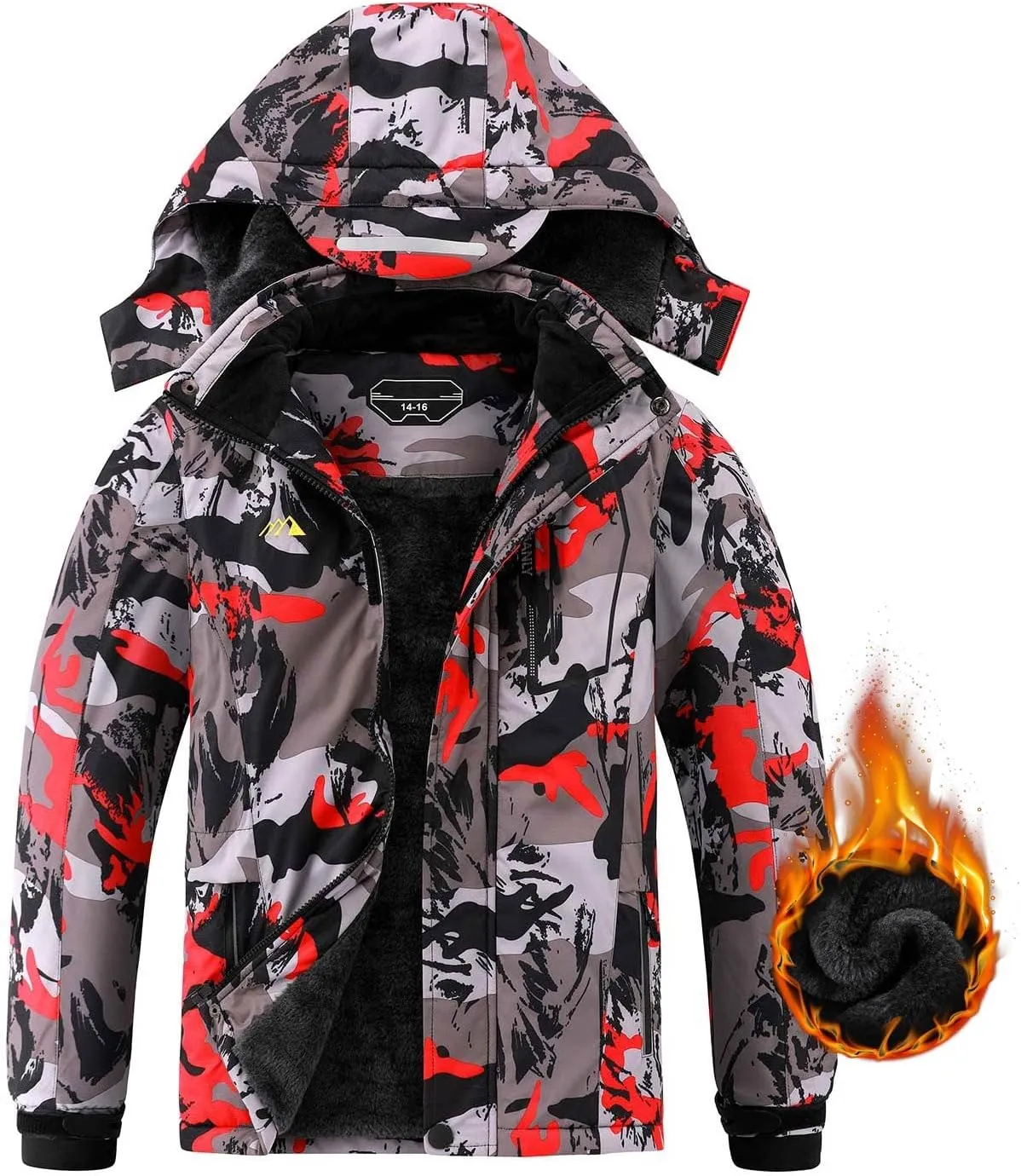 AFILOK Boy's Ski Jacket Waterproof Breathable Kids Fleece Lined Windproof Hooded Snowboard Coats