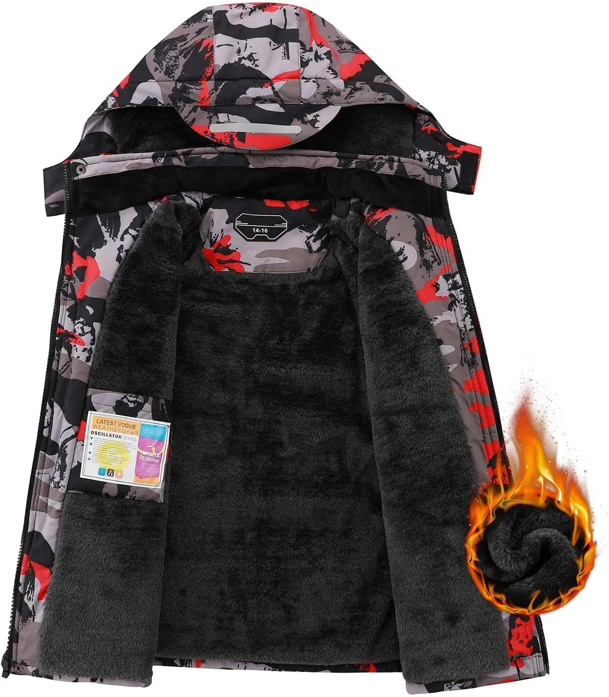 AFILOK Boy's Ski Jacket Waterproof Breathable Kids Fleece Lined Windproof Hooded Snowboard Coats