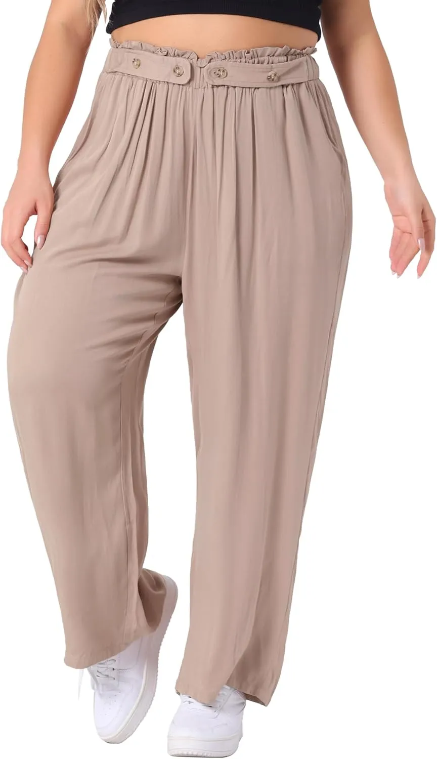 Agnes Orinda Plus Size Palazzo Pants for Women Stretchy High Waisted with Pocket Wide Leg Long Pants
