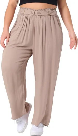 Agnes Orinda Plus Size Palazzo Pants for Women Stretchy High Waisted with Pocket Wide Leg Long Pants
