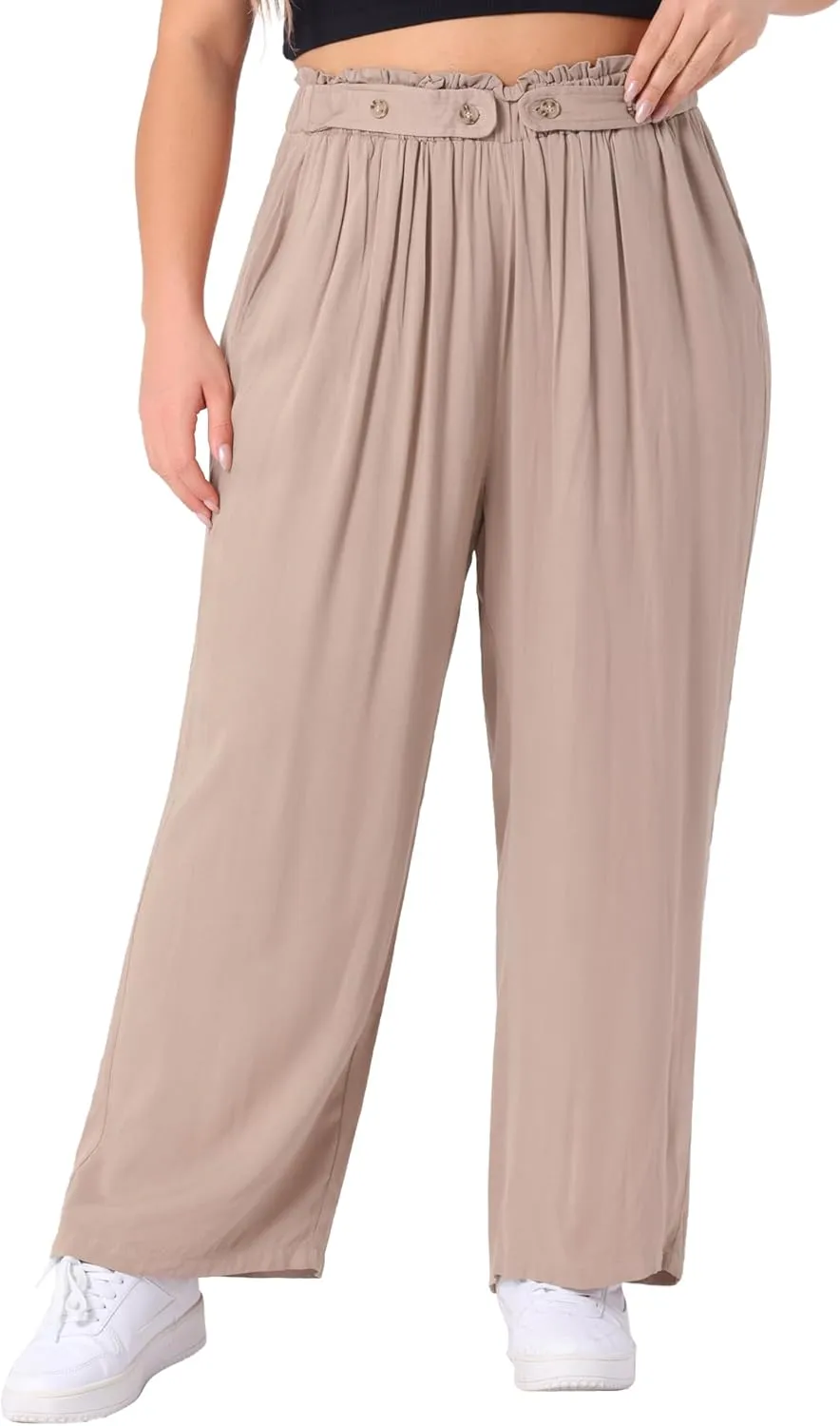 Agnes Orinda Plus Size Palazzo Pants for Women Stretchy High Waisted with Pocket Wide Leg Long Pants
