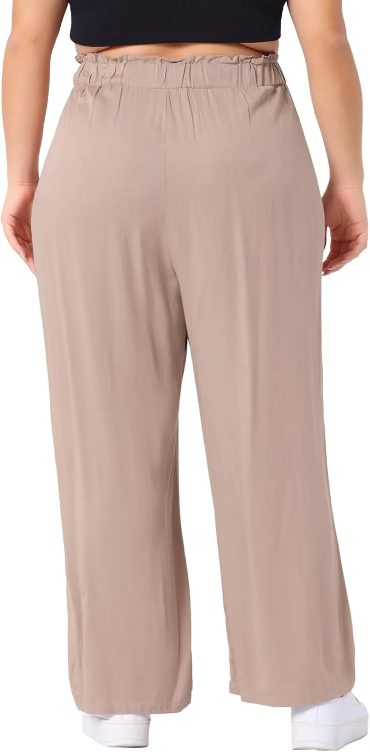 Agnes Orinda Plus Size Palazzo Pants for Women Stretchy High Waisted with Pocket Wide Leg Long Pants
