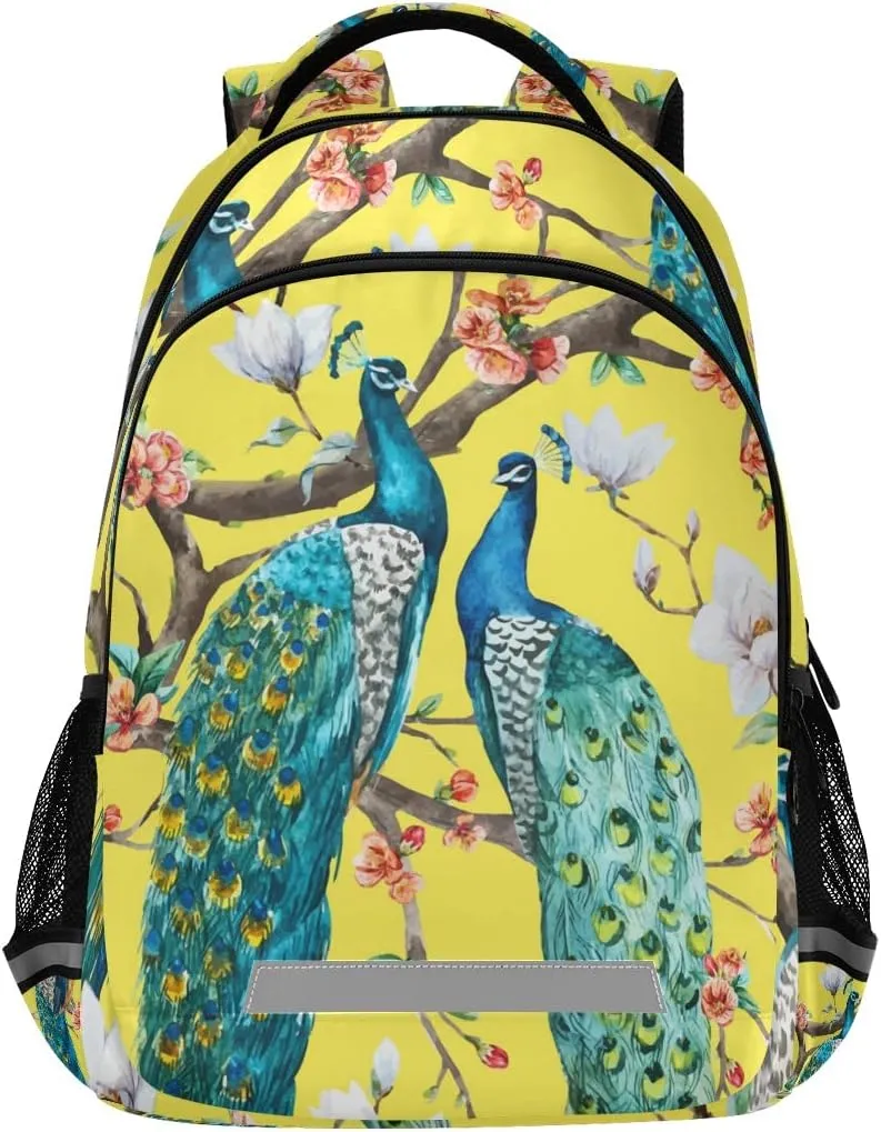 ALAZA Animal Peacock and Plum Backpack Purse for Women Men Personalized Laptop Notebook Tablet School Bag Stylish Casual Daypack, 13 14 15.6 inch