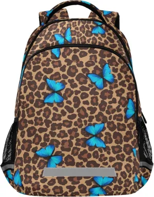 ALAZA Blue Butterfly Leopard Cheetah Print Backpack Purse for Women Men Personalized Laptop Notebook Tablet School Bag Stylish Casual Daypack, 13 14 15.6 inch