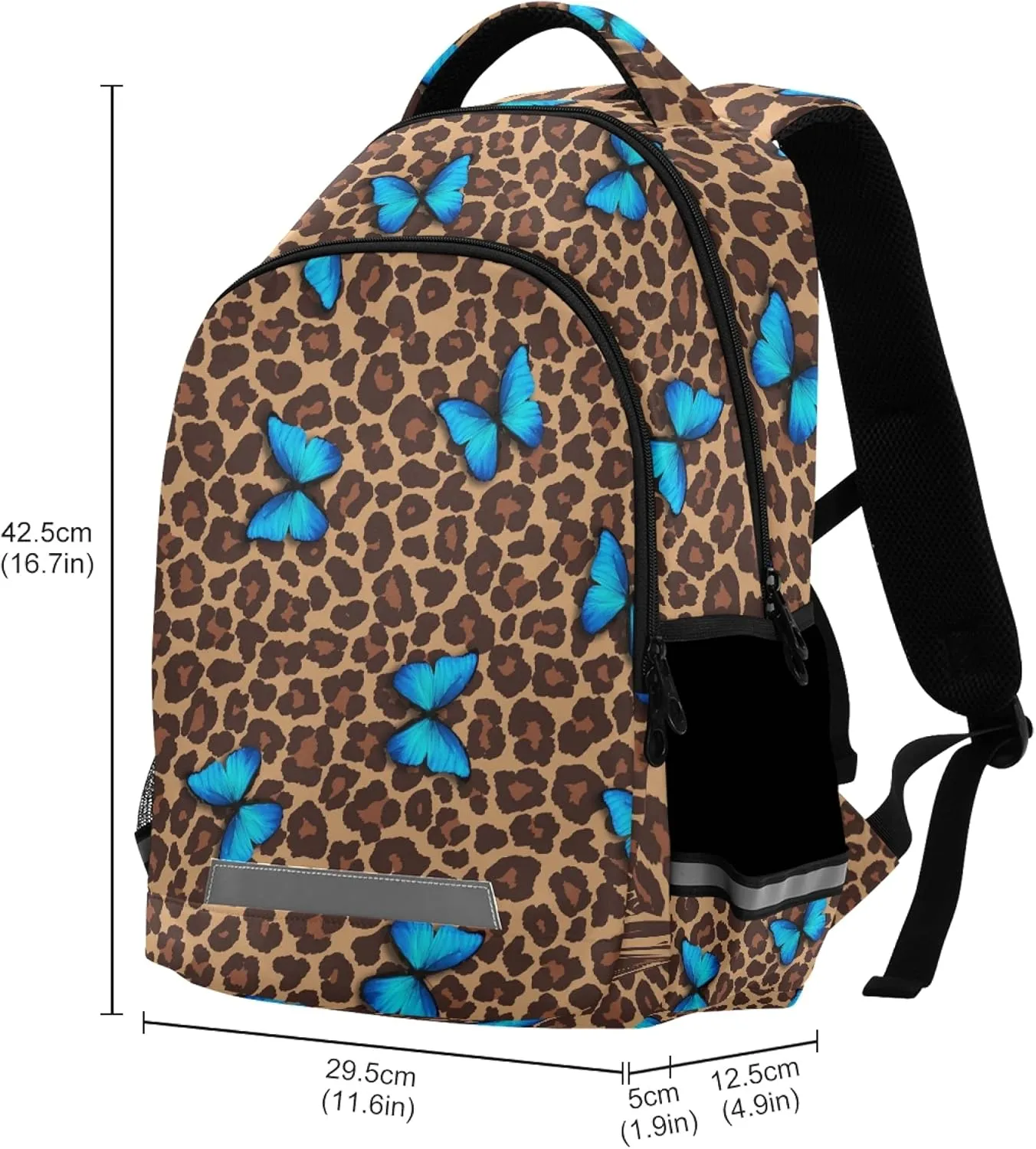 ALAZA Blue Butterfly Leopard Cheetah Print Backpack Purse for Women Men Personalized Laptop Notebook Tablet School Bag Stylish Casual Daypack, 13 14 15.6 inch