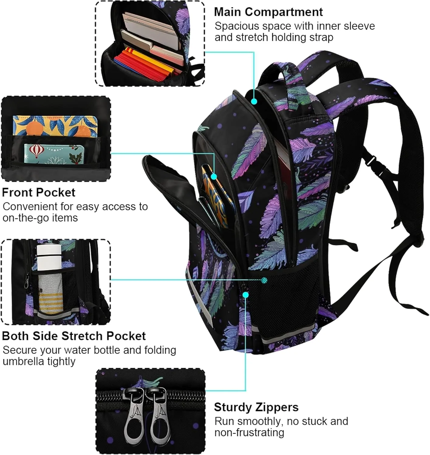 ALAZA Boho Bohemian Feather Dot Indian Ethnic Backpack Purse for Women Men Personalized Laptop Notebook Tablet School Bag Stylish Casual Daypack, 13 14 15.6 inch
