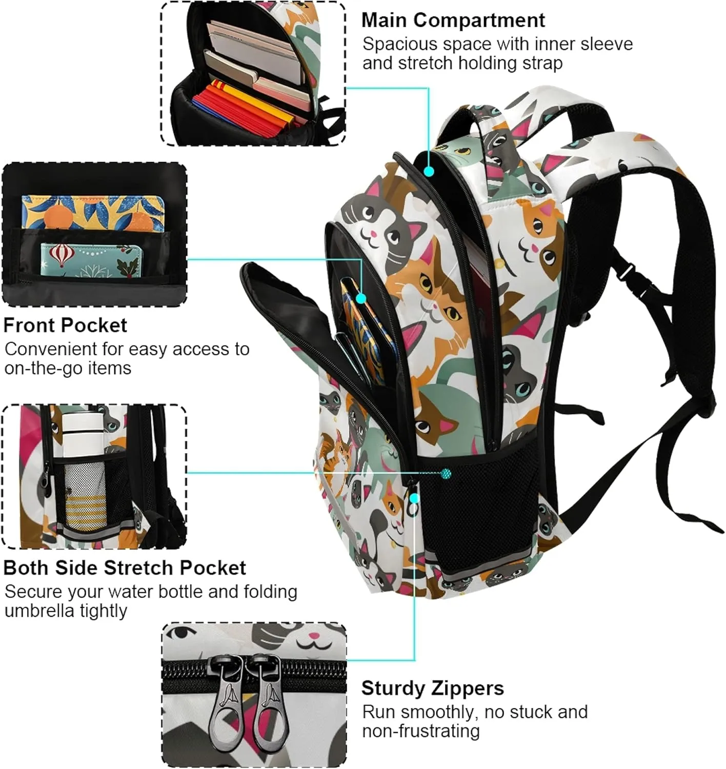 ALAZA Cute Cat Kitten Print Cartoon Backpack Purse for Women Men Personalized Laptop Notebook Tablet School Bag Stylish Casual Daypack, 13 14 15.6 inch