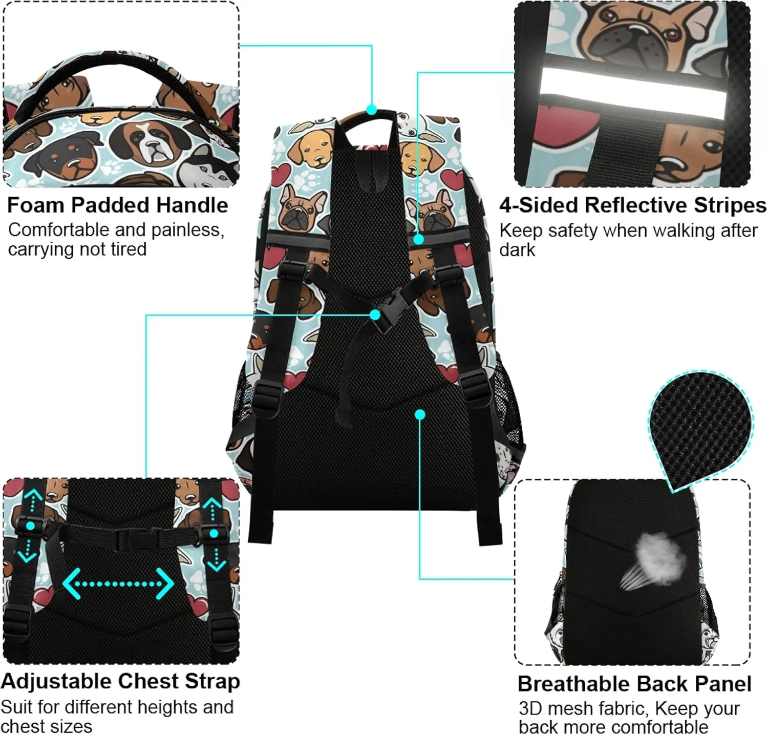 ALAZA Cute Dog Print Doodle Animal Backpack Purse for Women Men Personalized Laptop Notebook Tablet School Bag Stylish Casual Daypack