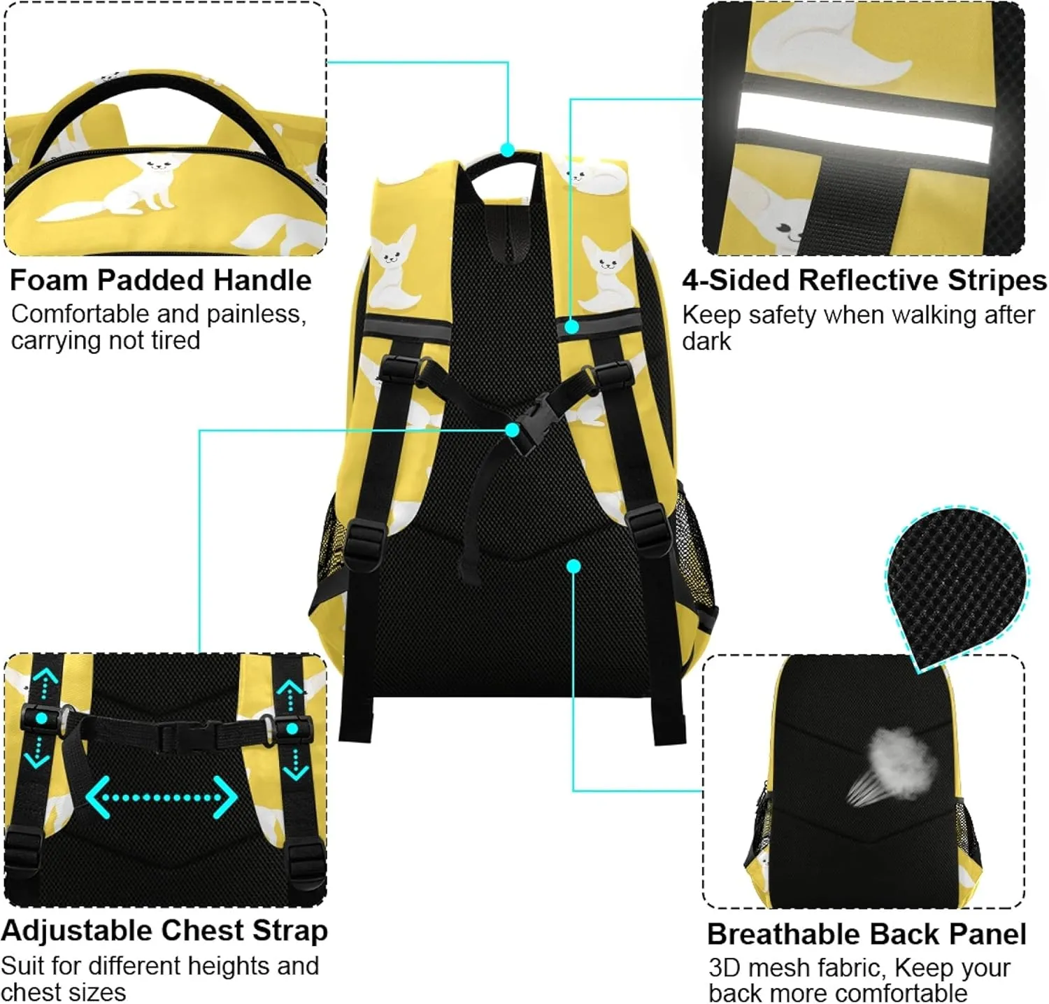 ALAZA Cute Fennec Fox Animal Yellow Backpack Purse for Women Men Personalized Laptop Notebook Tablet School Bag Stylish Casual Daypack, 13 14 15.6 inch