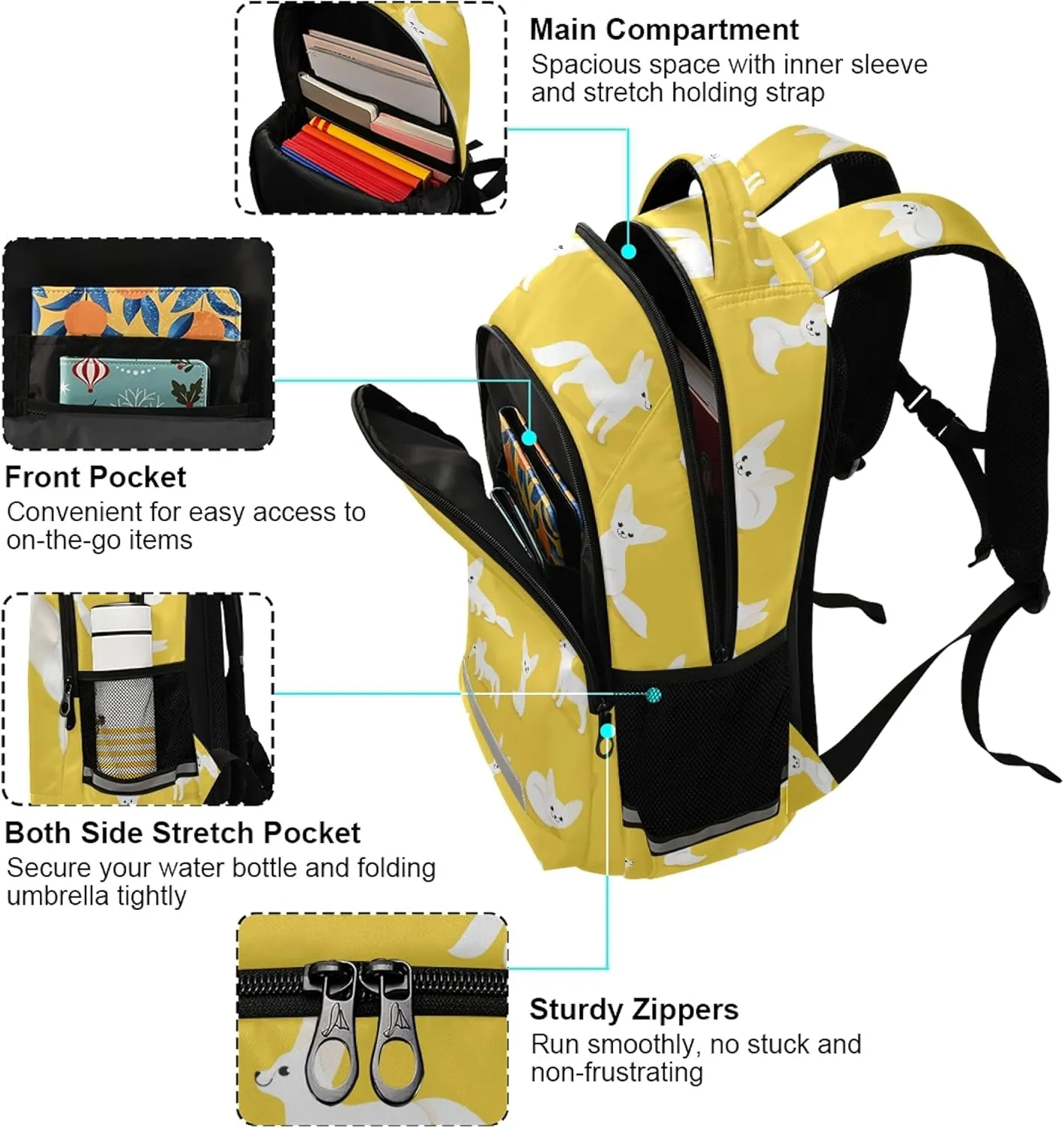ALAZA Cute Fennec Fox Animal Yellow Backpack Purse for Women Men Personalized Laptop Notebook Tablet School Bag Stylish Casual Daypack, 13 14 15.6 inch