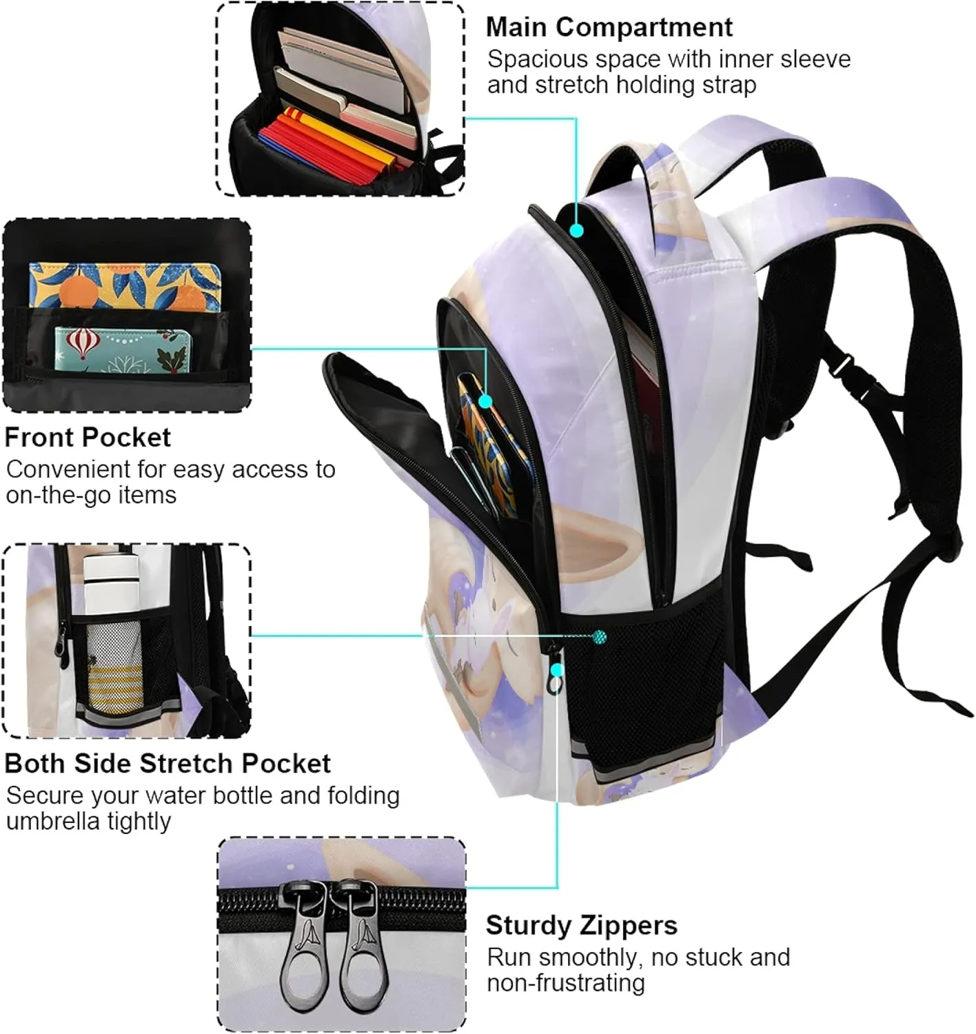 ALAZA Fox Baby Rabbit Animal Print Backpack Purse for Women Men Personalized Laptop Notebook Tablet School Bag Stylish Casual Daypack, 13 14 15.6 inch