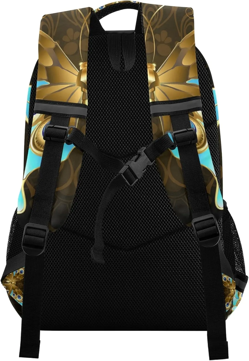 ALAZA Gold & Turquoise Butterfly Print Backpack Purse for Women Men Personalized Laptop Notebook Tablet School Bag Stylish Casual Daypack, 13 14 15.6 inch