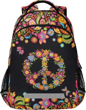 ALAZA Hippie Peace Symbol Paisley Flowers Backpack Purse for Women Men Personalized Laptop Notebook Tablet School Bag Stylish Casual Daypack, 13 14 15.6 inch
