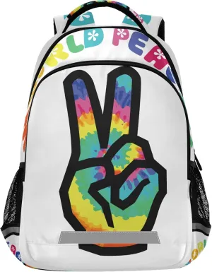 ALAZA Hippie Rainbow Peace Sign Gesture Symbol Backpack Purse for Women Men Personalized Laptop Notebook Tablet School Bag Stylish Casual Daypack, 13 14 15.6 inch