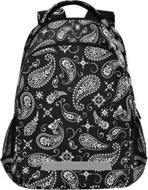 ALAZA Ornament Paisley Bandana Print Black Backpack Purse for Women Men Personalized Laptop Notebook Tablet School Bag Stylish Casual Daypack, 13 14 15.6 inch