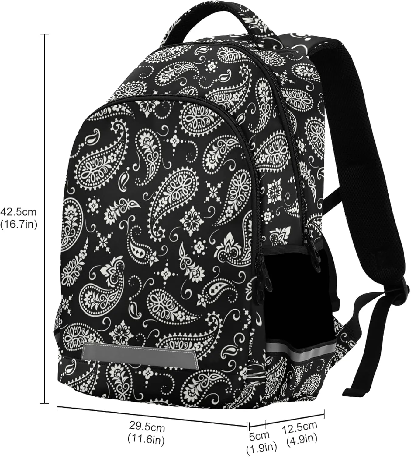 ALAZA Ornament Paisley Bandana Print Black Backpack Purse for Women Men Personalized Laptop Notebook Tablet School Bag Stylish Casual Daypack, 13 14 15.6 inch
