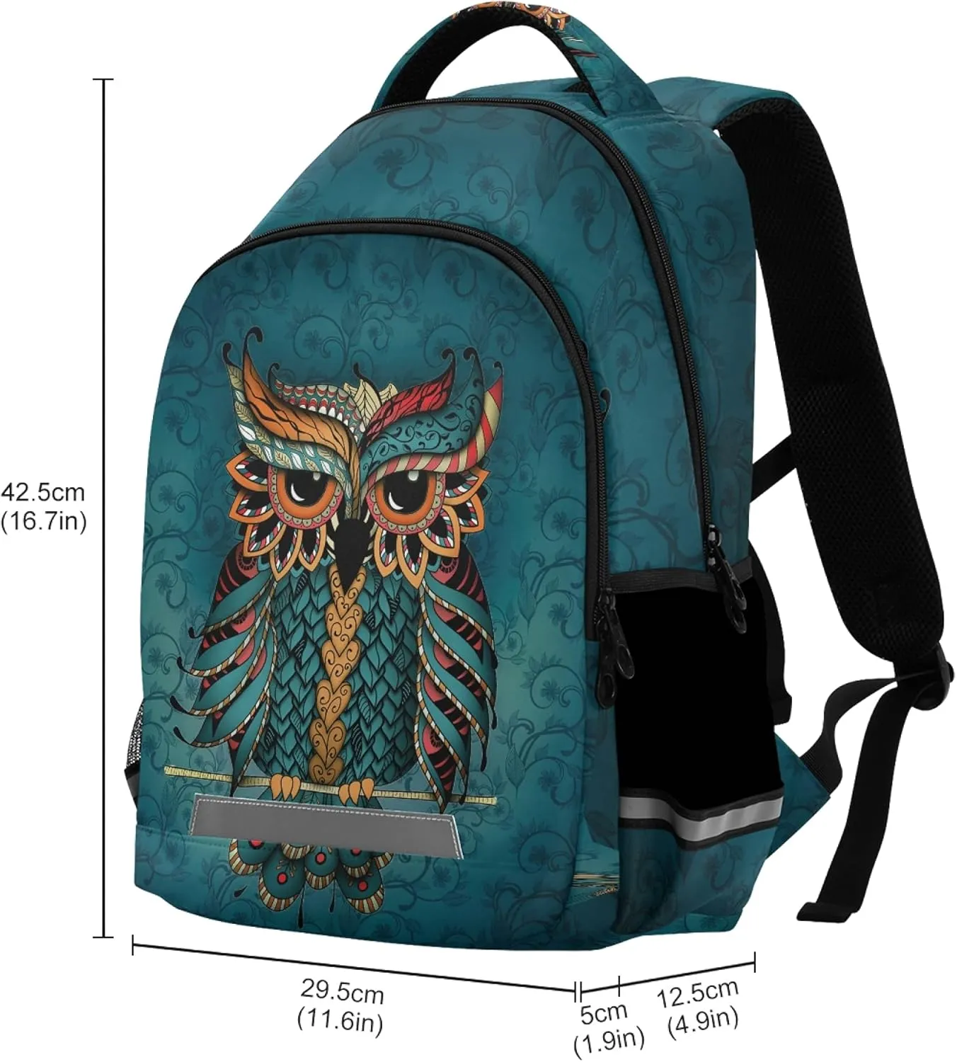 ALAZA Owl Print Boho Ethnic Backpack Purse for Women Men Personalized Laptop Notebook Tablet School Bag Stylish Casual Daypack, 13 14 15.6 inch