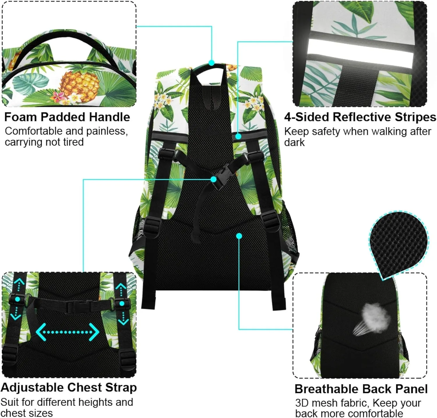 ALAZA Pineapple Tropical Palm Leaf And Flower Backpack Purse for Women Men Personalized Laptop Notebook Tablet School Bag Stylish Casual Daypack, 13 14 15.6 inch
