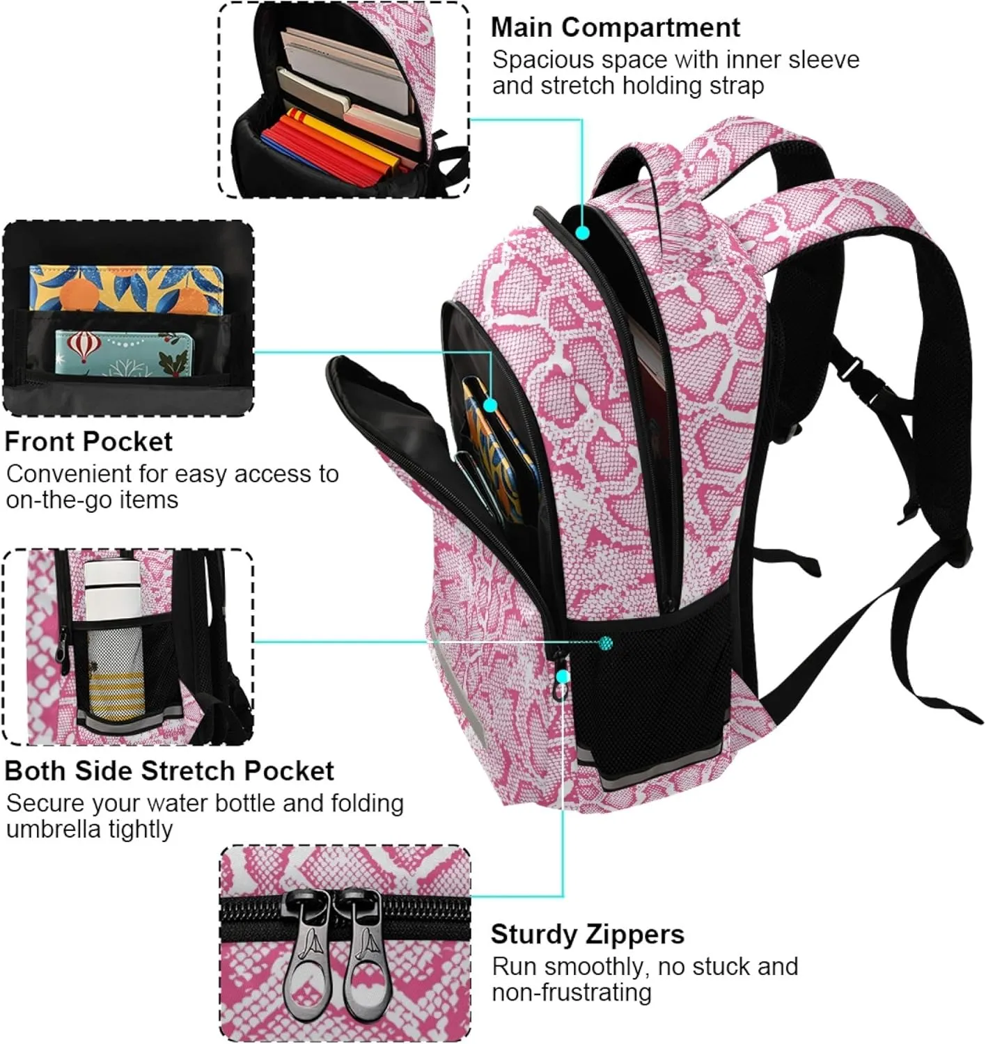 ALAZA Pink Snake Skin Animal Print Backpack Purse for Women Men Personalized Laptop Notebook Tablet School Bag Stylish Casual Daypack, 13 14 15.6 inch