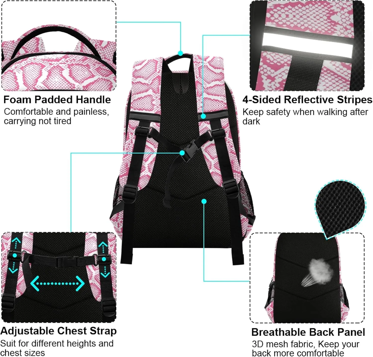 ALAZA Pink Snake Skin Animal Print Backpack Purse for Women Men Personalized Laptop Notebook Tablet School Bag Stylish Casual Daypack, 13 14 15.6 inch