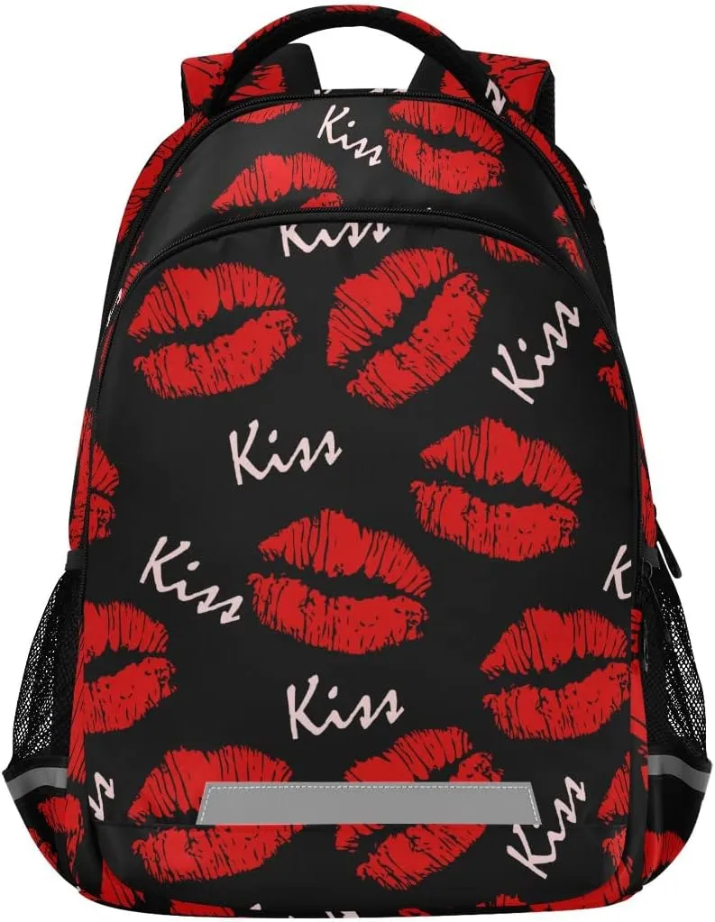 ALAZA Sexy Red Lips Kiss Print Backpack Purse for Women Men Personalized Laptop School Bag Bookbags Stylish Casual Daypack, 13 14 15.6 inch