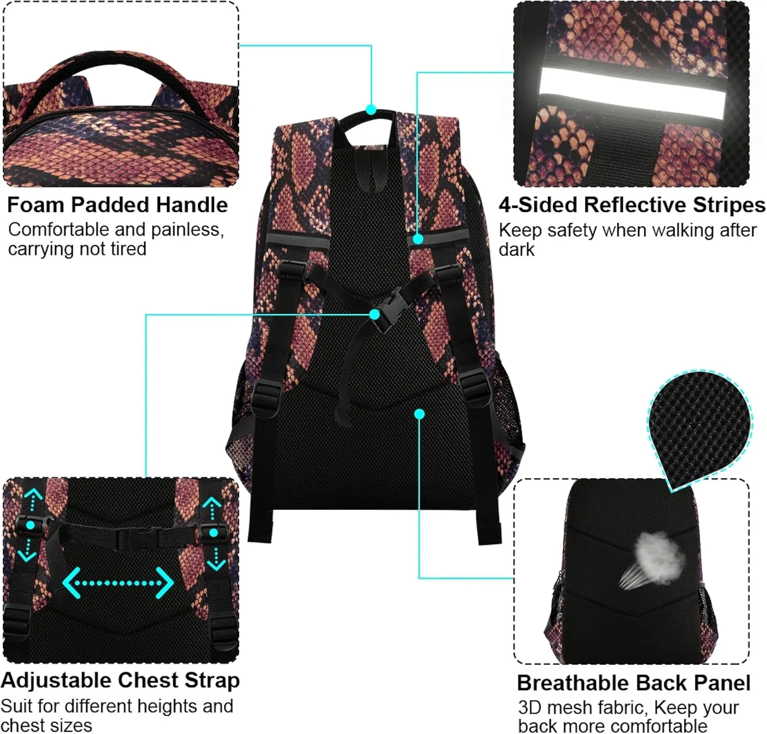 ALAZA Snake Print Animal Skin Backpack Purse for Women Men Personalized Laptop Notebook Tablet School Bag Stylish Casual Daypack, 13 14 15.6 inch