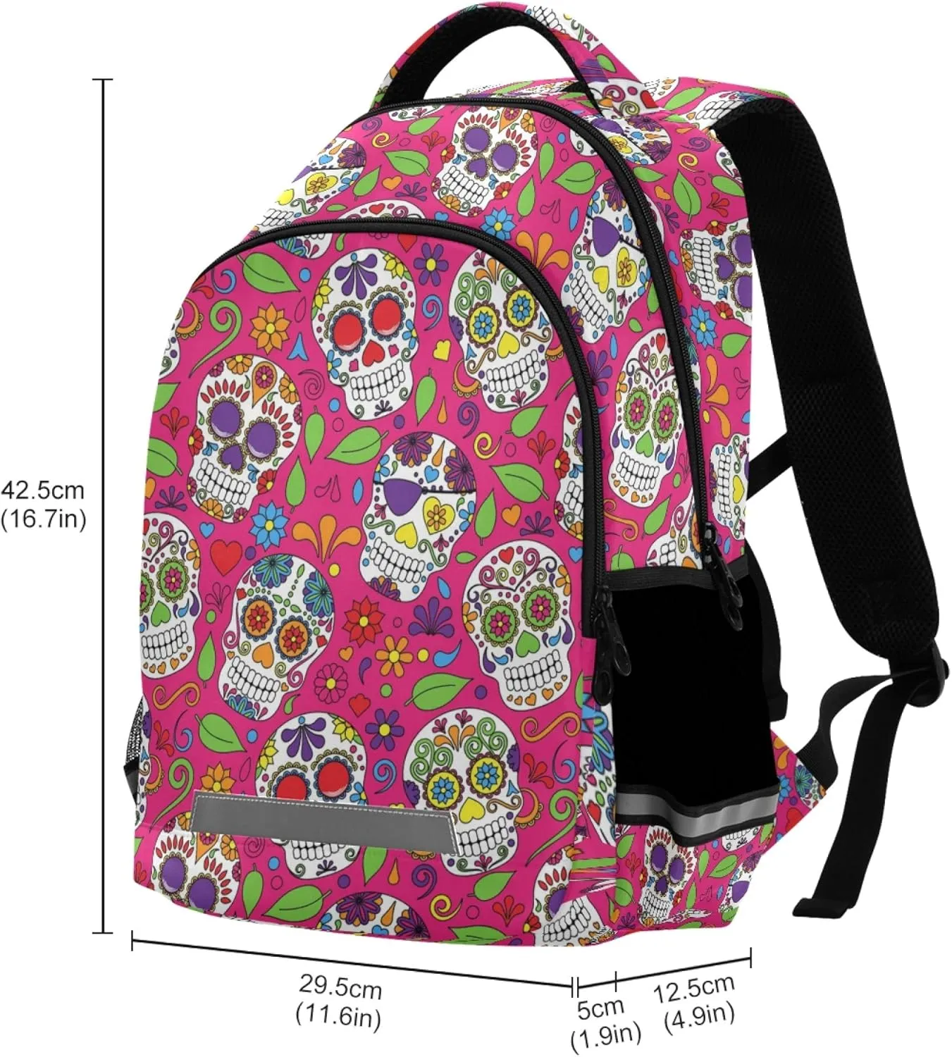 ALAZA Sugar Skull Day Off The Dead Pink Backpack Purse for Women Men Personalized Laptop Notebook Tablet School Bag Stylish Casual Daypack, 13 14 15.6 inch