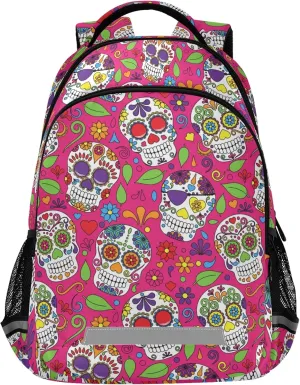 ALAZA Sugar Skull Day Off The Dead Pink Backpack Purse for Women Men Personalized Laptop Notebook Tablet School Bag Stylish Casual Daypack, 13 14 15.6 inch