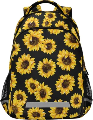 ALAZA Sunflower Floral Flower Print Black Backpack Purse for Women Men Personalized Laptop Notebook Tablet School Bag Stylish Casual Daypack, 13 14 15.6 inch