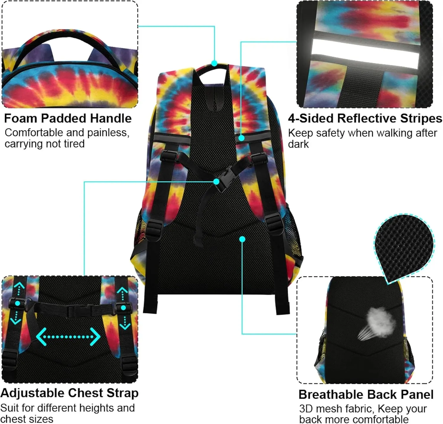 ALAZA Tie Dye Yellow Red Psychedelic Swirl Backpack Purse for Women Men Personalized Laptop Notebook Tablet School Bag Stylish Casual Daypack, 13 14 15.6 inch