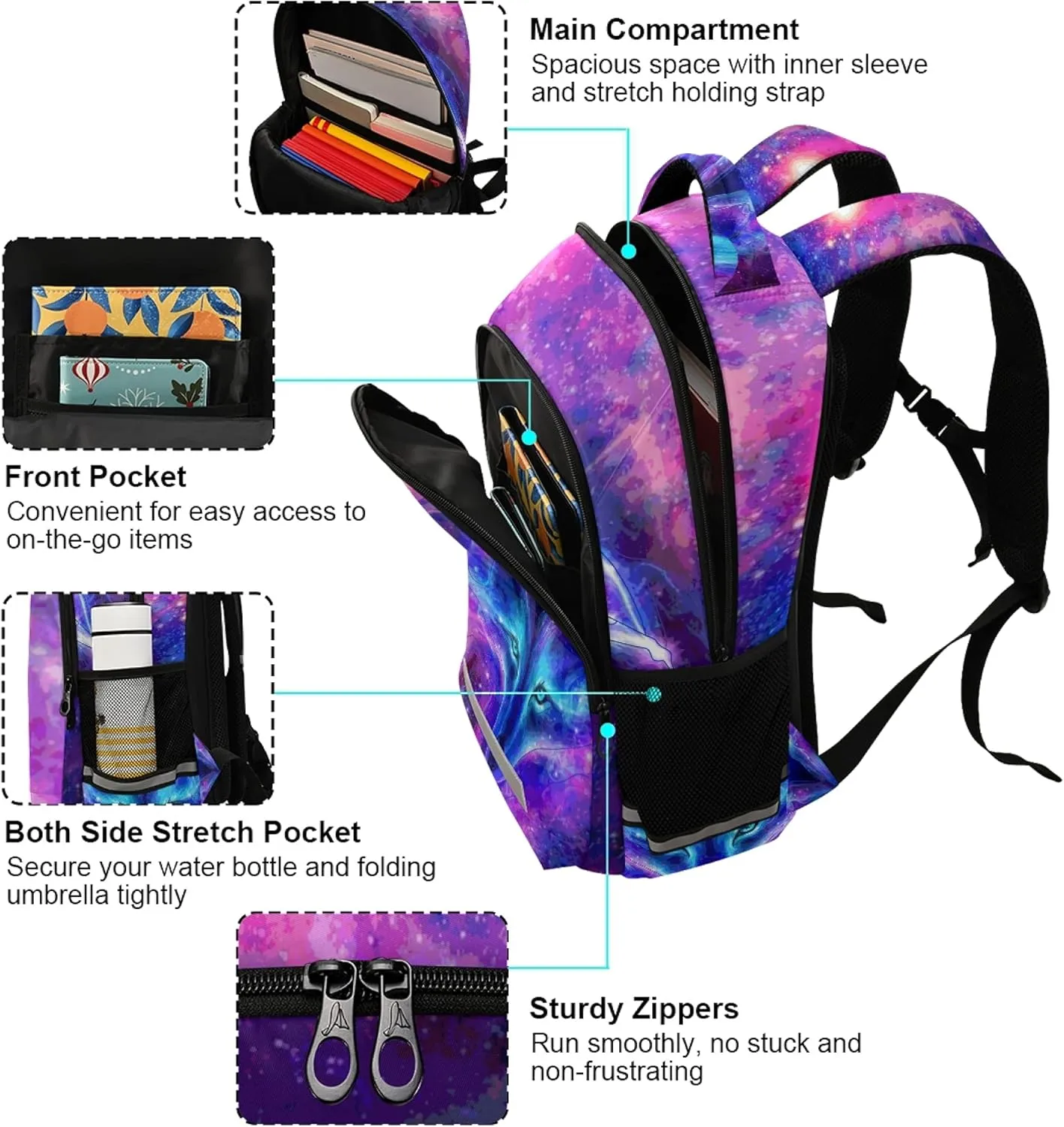 ALAZA Wolf Print Galaxy Starry Sky Animal Backpack Purse for Women Men Personalized Laptop Notebook Tablet School Bag Stylish Casual Daypack, 13 14 15.6 inch