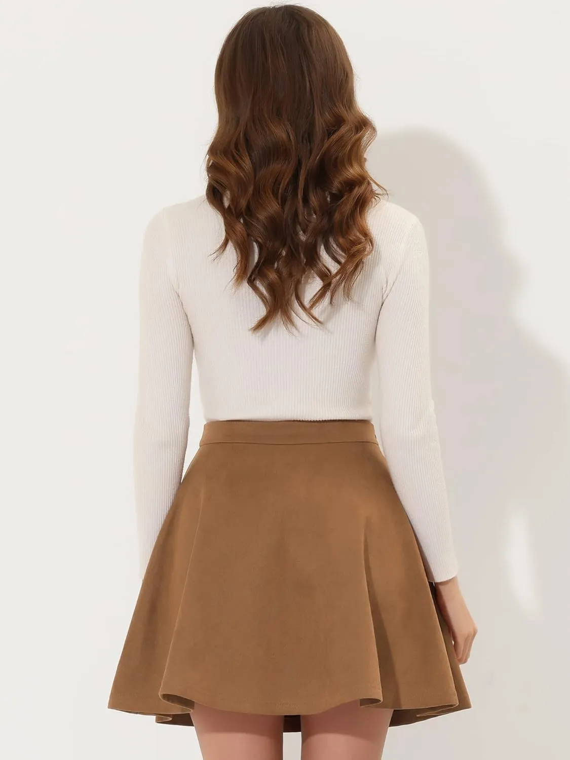 Allegra K Faux Suede Skirt for Women's Basic Short Flared Casual Mini Skater Skirt