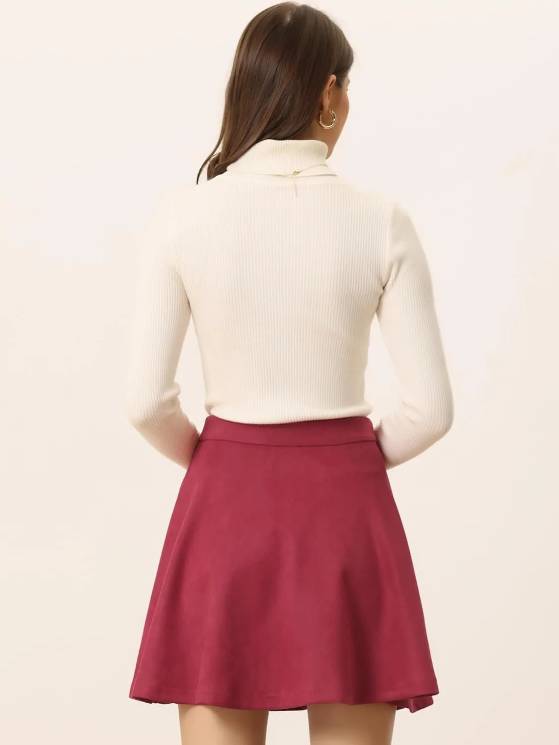 Allegra K Faux Suede Skirt for Women's Basic Short Flared Casual Mini Skater Skirt