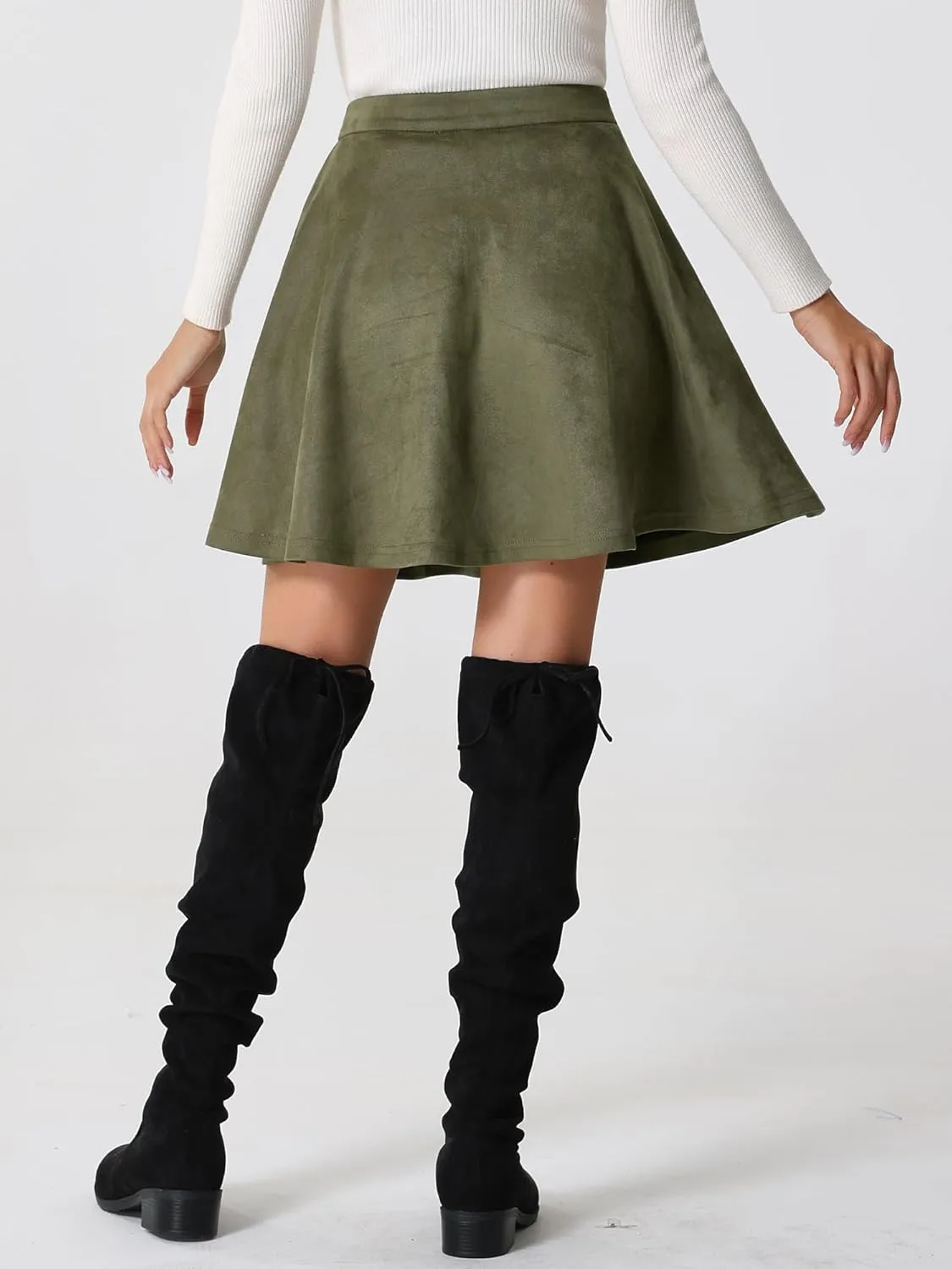 Allegra K Faux Suede Skirt for Women's Basic Short Flared Casual Mini Skater Skirt
