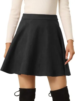 Allegra K Faux Suede Skirt for Women's Basic Short Flared Casual Mini Skater Skirt