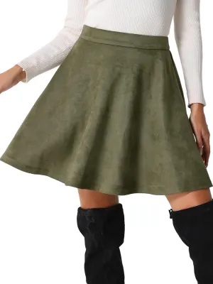 Allegra K Faux Suede Skirt for Women's Basic Short Flared Casual Mini Skater Skirt