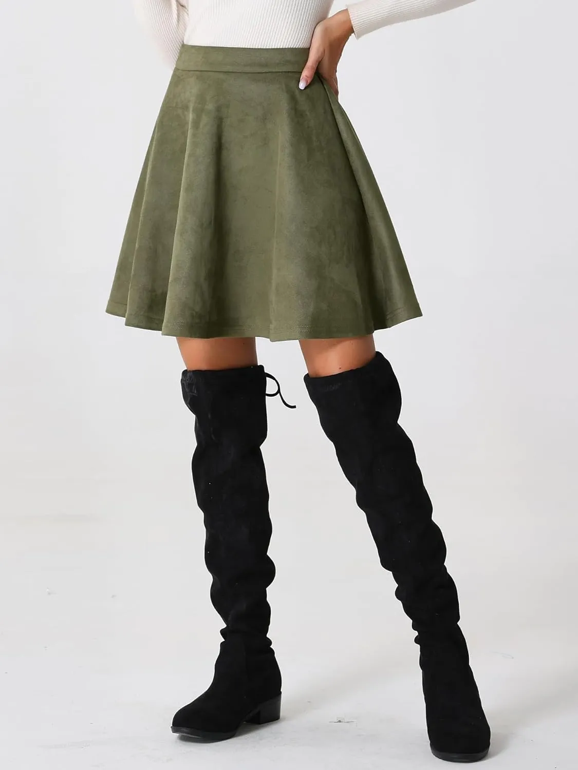 Allegra K Faux Suede Skirt for Women's Basic Short Flared Casual Mini Skater Skirt