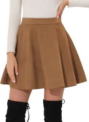 Allegra K Faux Suede Skirt for Women's Basic Short Flared Casual Mini Skater Skirt