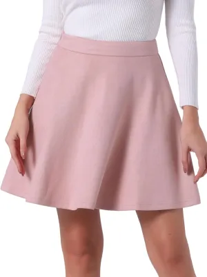 Allegra K Faux Suede Skirt for Women's Basic Short Flared Casual Mini Skater Skirt