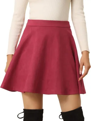 Allegra K Faux Suede Skirt for Women's Basic Short Flared Casual Mini Skater Skirt