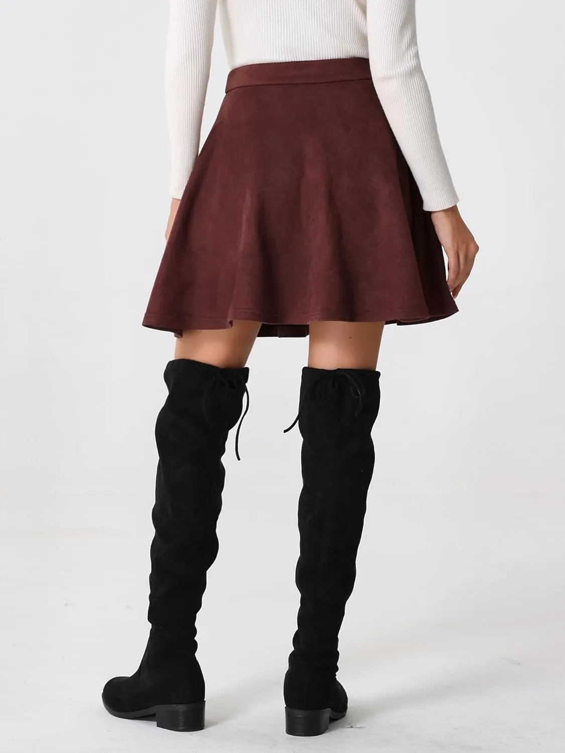 Allegra K Faux Suede Skirt for Women's Basic Short Flared Casual Mini Skater Skirt