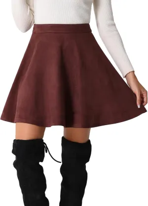 Allegra K Faux Suede Skirt for Women's Basic Short Flared Casual Mini Skater Skirt